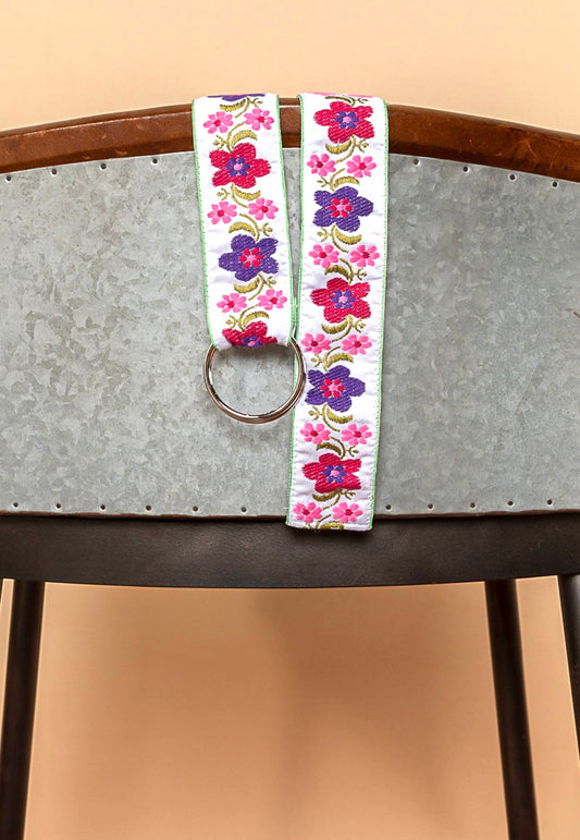 Ribbon Belt (Bright Embroidered Flowers)