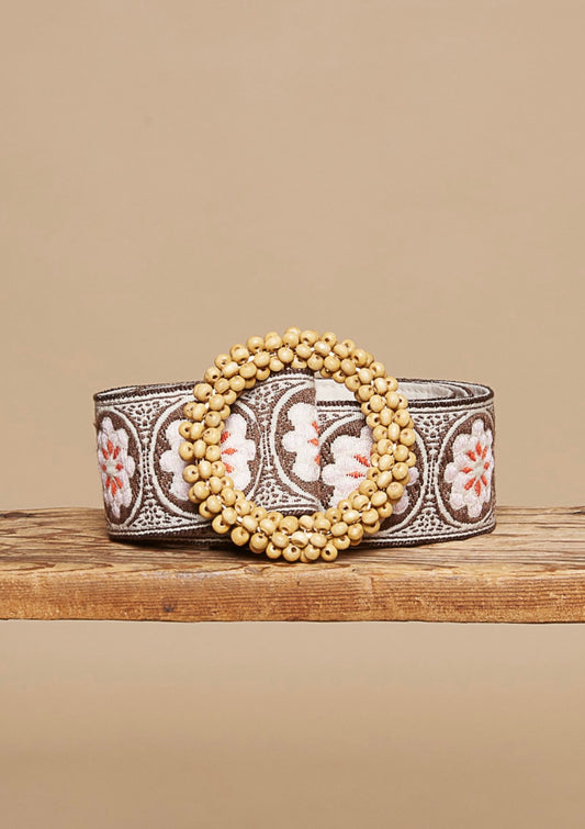 Ribbon Belt (Brown and Pink Flower)