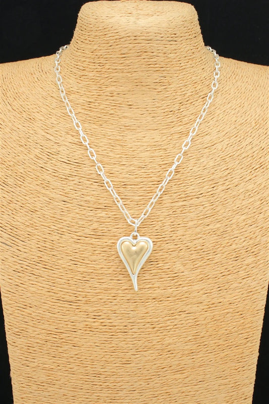 Heart Necklace Gold and Silver Tone - Straight and Smooth