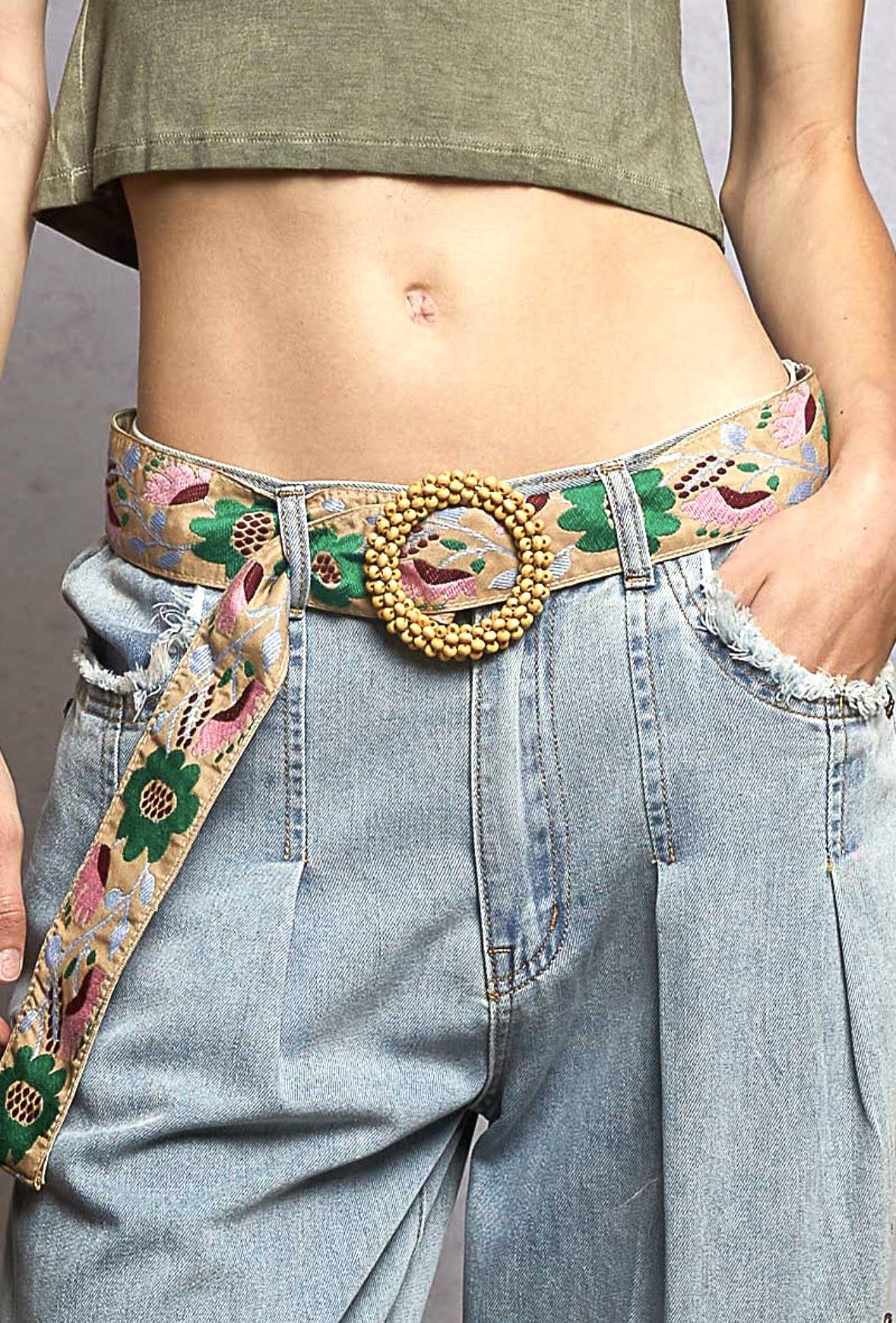 Ribbon Belt (Pink, Green and Beige Garden)